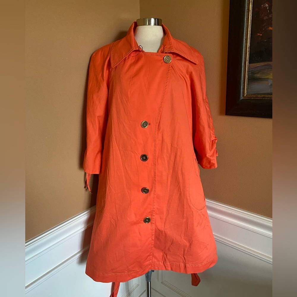 Vintage Orange Trench Coat Sherry Cassin Belted Utility Jacket Womens Size L - Picture 5 of 15